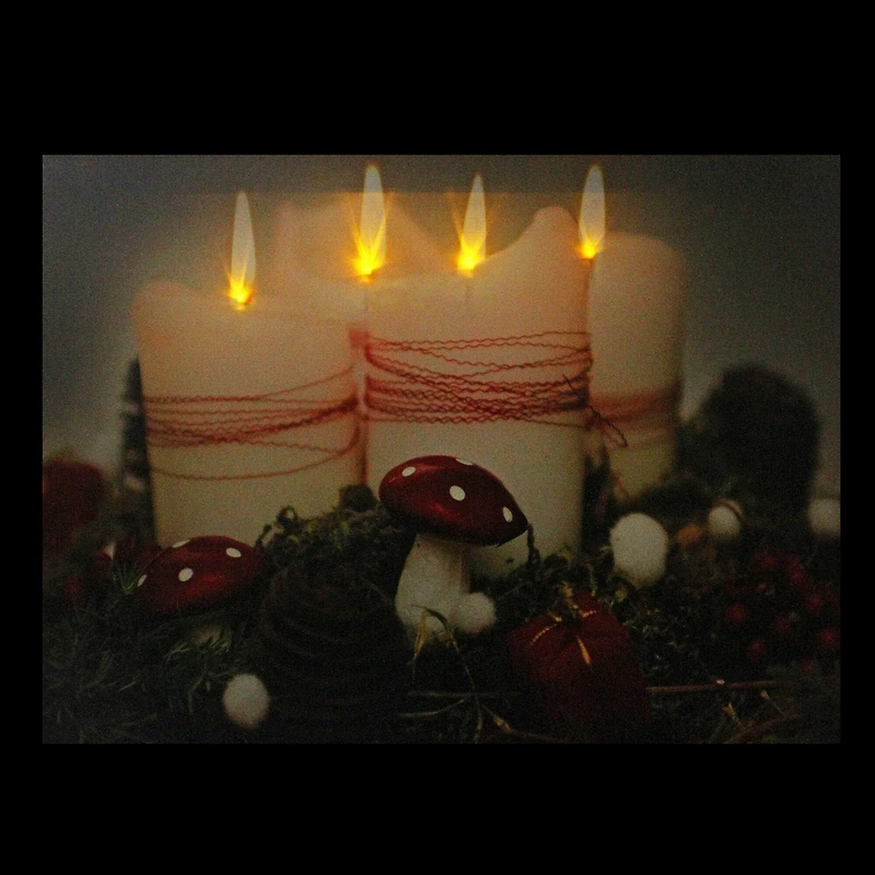 LED Lighted Red & White Flickering Candles Christmas Wall Art
