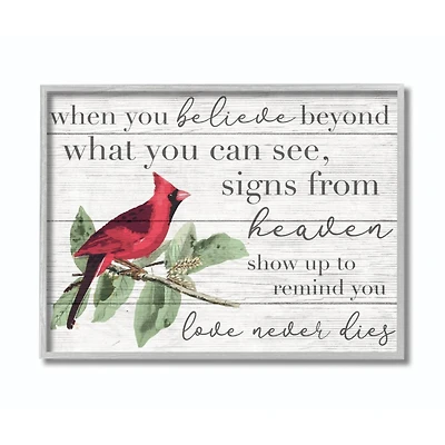 Stupell Industries Love Never Dies Cardinal Wall Art in Gray Frame