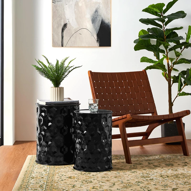 Glitzhome® Multifunctional Embossed Honeycomb Texture Metal Garden Stool Set