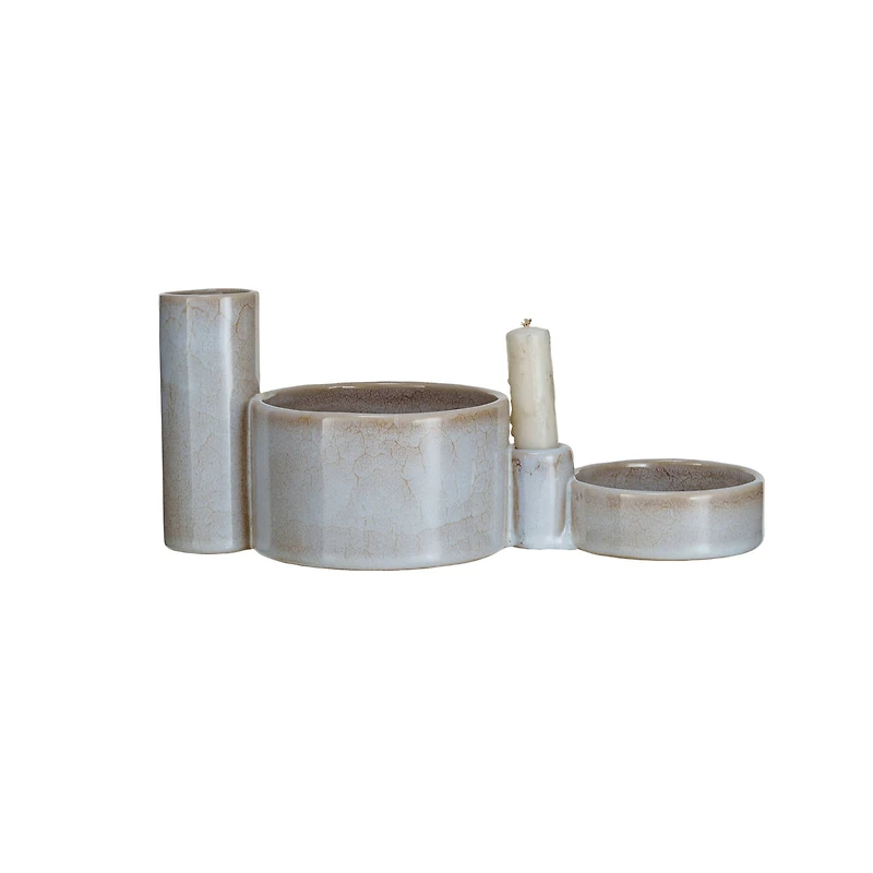 Hello Honey® 12" White Reactive Glaze Stoneware Serveware with Vase & Candle Holder