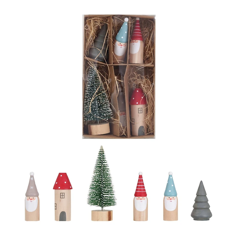 Hello Honey® Holiday Wood & Sisal House, Trees & Gnomes Décor Set