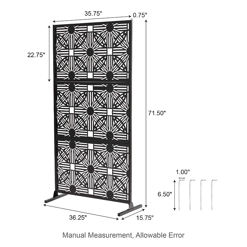 Glitzhome® 6ft. Black Galvanized Steel Floral Room Divider