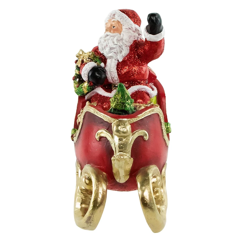 9.5" Red & Gold Waving Santa Sitting in a Sleigh Christmas Decoration