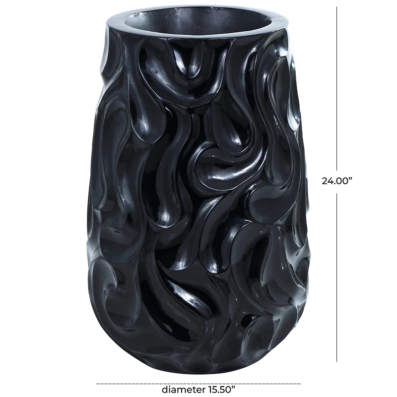Large Black Wavy Textured Floor Vase