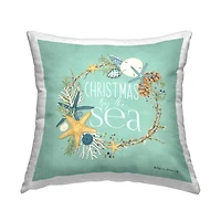Stupell Industries Christmas by The Sea Holiday Wreath Throw Pillow
