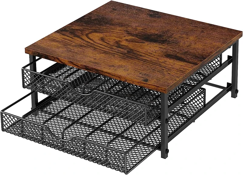 Black 2-Tier 72 Pods Drawer Coffee Organizer for K Cup