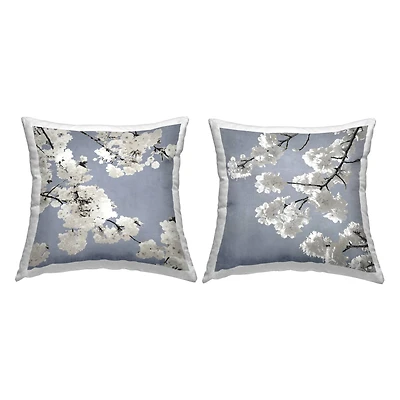 Stupell Industries White Cherry Blossom Tree Branches over Blue 2 Pillows, Each 18" x 18"