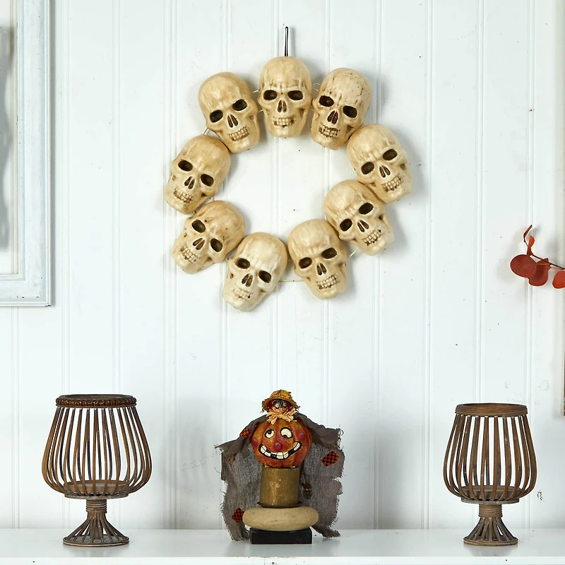 20" Halloween Skull Wreath with Lighted Eyes