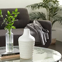 White Metal Contemporary Style Vase, 13" x 8" x 8"