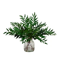 19" Palmate Fern Arrangement in Glass Vase