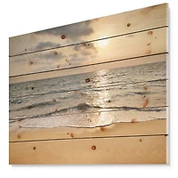 Designart - Dark Tropical Sand Beach at Sunset - Modern Seascape Print on Natural Pine Wood