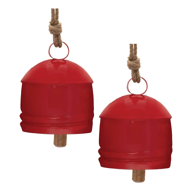Red Rustic Metal Bell Ornament Set
