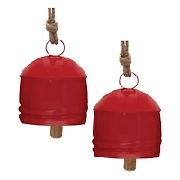 Red Rustic Metal Bell Ornament Set