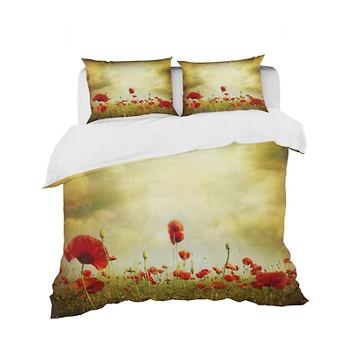 Designart 'Red Poppies on Grunge Background' Vintage Bedding Set