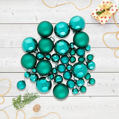 40ct. Green 2-Finish Multiple Size Glass Ball Christmas Ornaments
