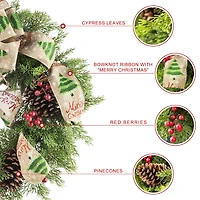 Glitzhome® 24" Cypress Leaves & Pinecone Wreath with Ribbon & Bow