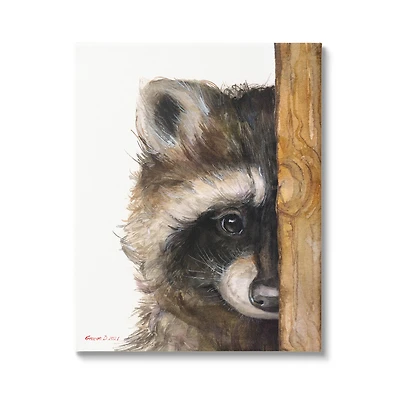 Stupell Industries Raccoon with Wood Fence Illustration Canvas Wall Art