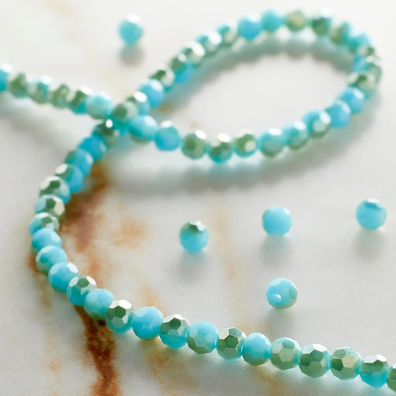 Aqua Mix Small Glass Faceted Round Beads, 3mm by Bead Landing™