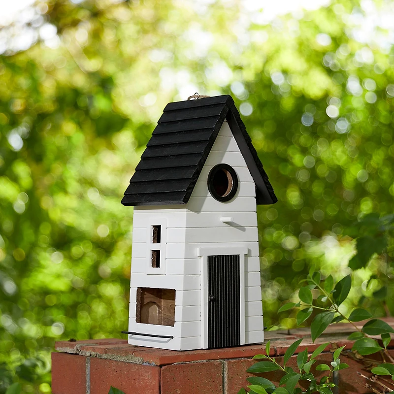 Glitzhome® 14.25" Modern White Wood Garden Birdhouse