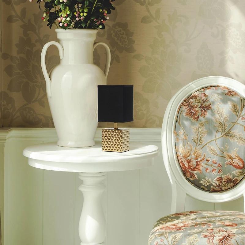 Simple Designs 12" Petite Hammered Gold Square Table Lamp