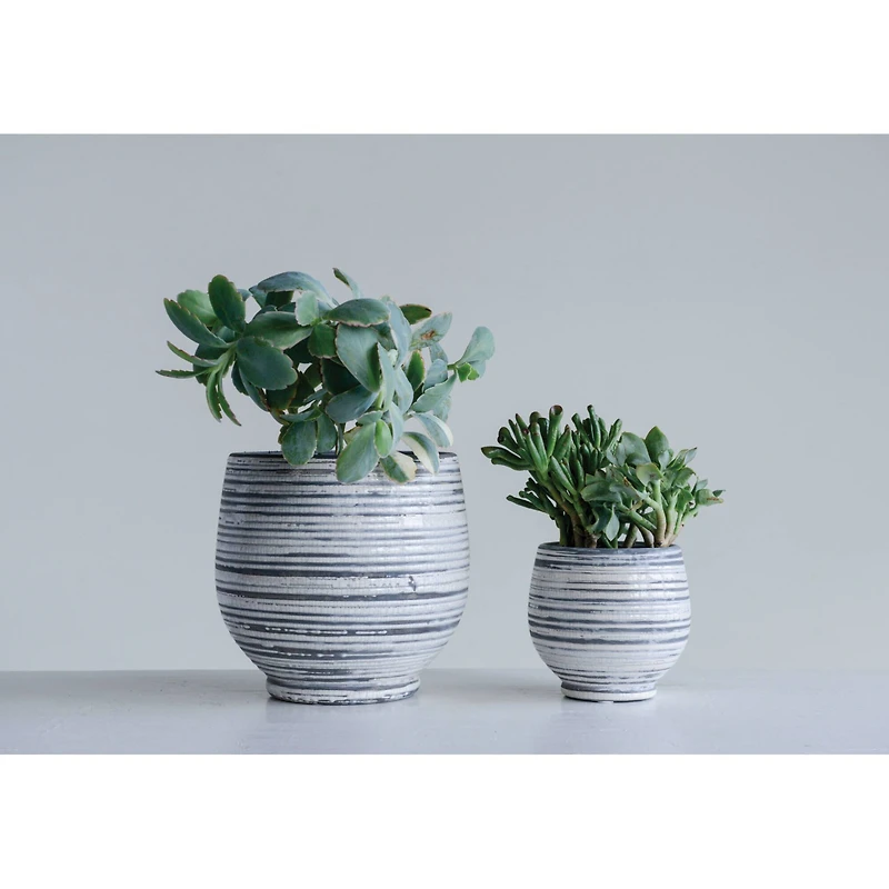 Hello Honey® Gray & White Striped Stoneware Planter