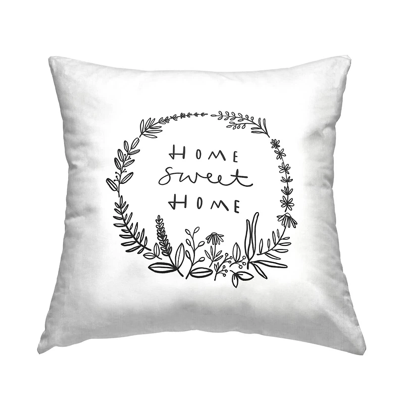 Stupell Industries Sweet Home Casual Botanical Wreath Throw Pillow, 18" x 18"