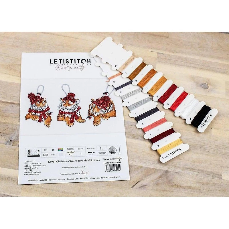 Letistitch Christmas Tigers Toys Set Plastic Canvas Counted Cross Stitch Kit