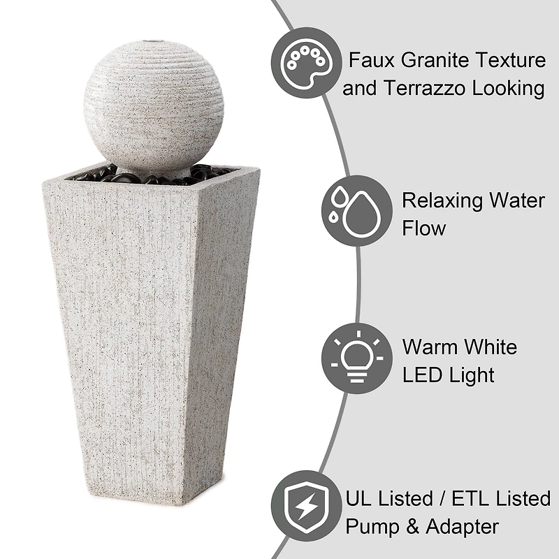 Glitzhome® 32" Rippling Floating Sphere Outdoor Fountain with LED Light