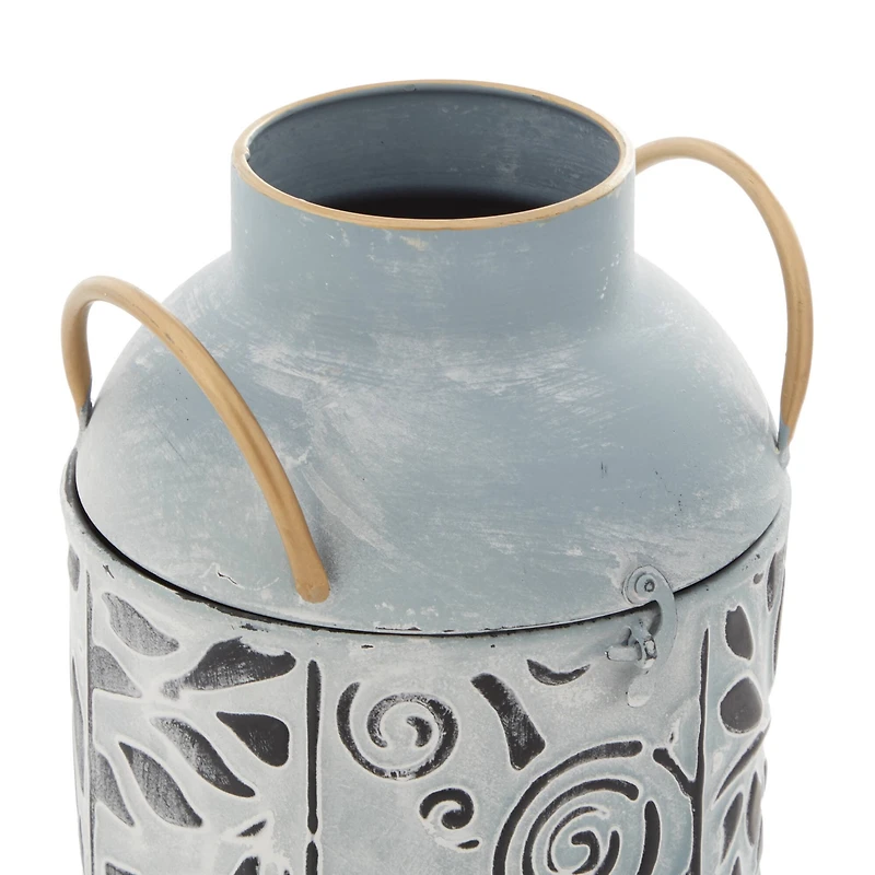 Set of 3 Blue Metal Farmhouse Vase, 9", 11", 13"