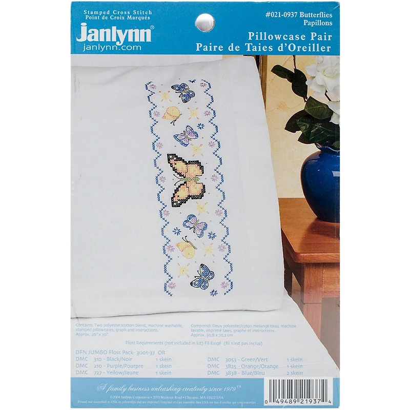 Janlynn® Butterflies Stamped Cross Stitch Pillowcase Pair Kit