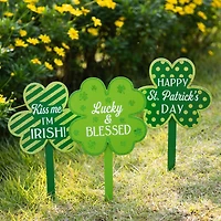 Glitzhome® 15" Wooden St. Patrick's Shamrocks Yard Stake Décor, 3ct.