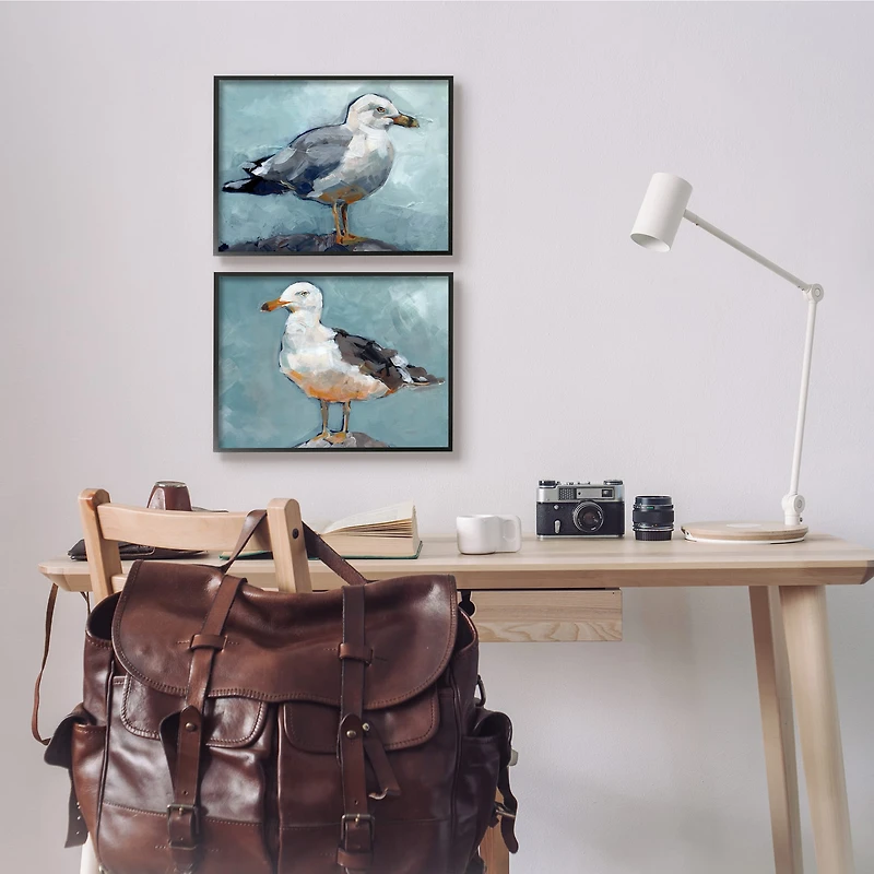 Stupell Industries Seagull Stance Nautical Bird Portrait Blue Grey Framed Wall Art