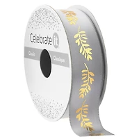 7/8" x 5yd. Satin Gold Foil Leaf Stem Ribbon by Celebrate It® Classic