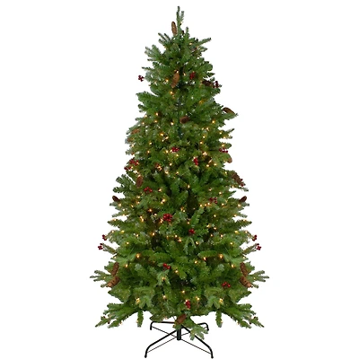 7.5ft. Pre-Lit Real Touch™️ Mixed Winter Berry Pine Artificial Christmas Tree, Clear Lights