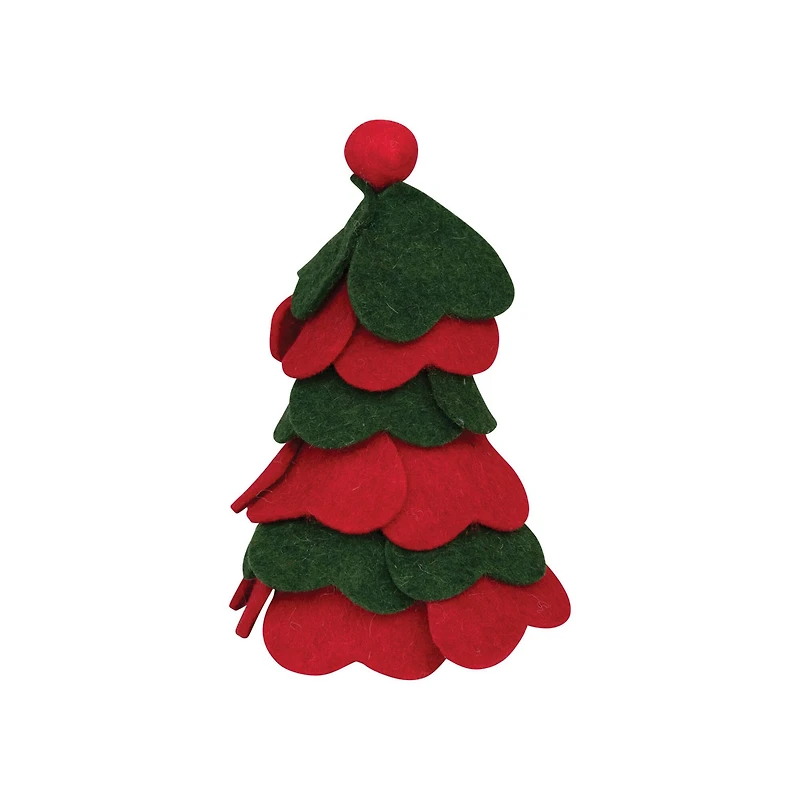 Hello Honey® 9" Red & Green Wool Felt Tree with Pom Pom