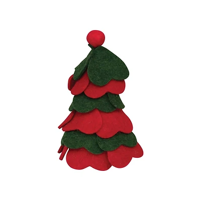 Hello Honey® 9" Red & Green Wool Felt Tree with Pom Pom