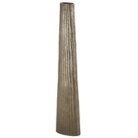 35.5" Brass Aluminum Metal Slim Flat Tall Floor Cone Vase with Textured Ridges
