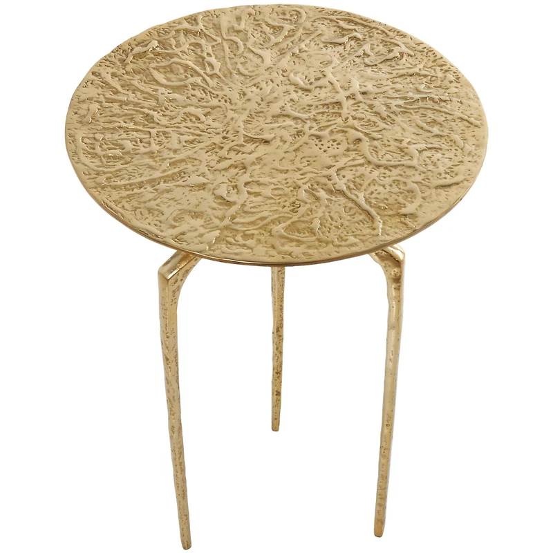 Gold Aluminum Geometric Slim Textured Accent Table