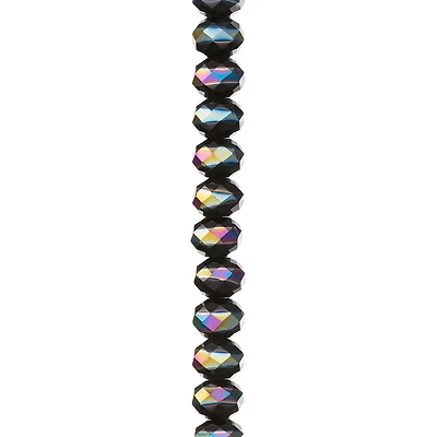 Black Aurora Borealis Striped Glass Faceted Rondel Beads, 8mm by Bead Landing™