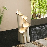 Glitzhome® 31.25" 4-Tier LED Lotus Leaf Textured Ceramic Vase Outdoor Floor Fountain