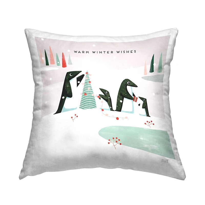 Stupell Industries Warm Winter Wishes Penguins Throw Pillow