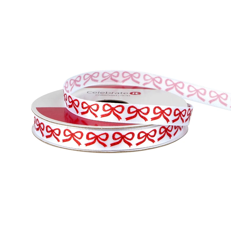 3/8" x 12ft. Red Bow on White Ribbon by Celebrate It® Christmas
