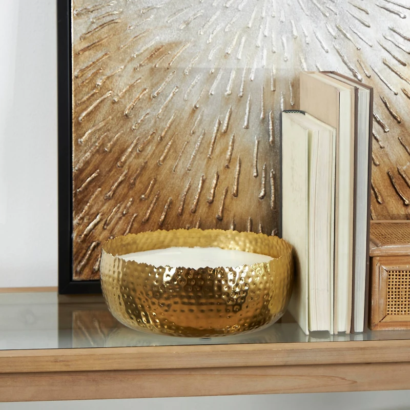 90oz English Garden Scented White 4 Wick Candle in Hammered Gold Bowl