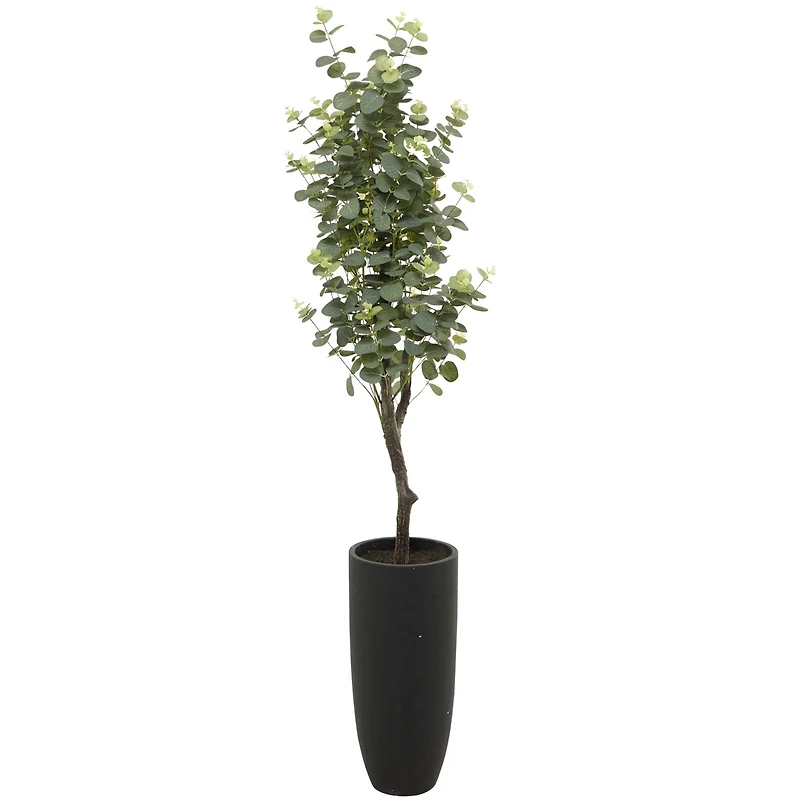 57" Green Faux Foliage Eucalyptus Artificial Tree With Black Plastic Pot