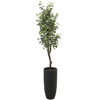 57" Green Faux Foliage Eucalyptus Artificial Tree With Black Plastic Pot