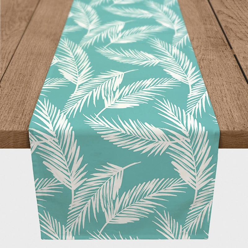 Teal Nature Palm 16" x 90" Outdoor Table Runner