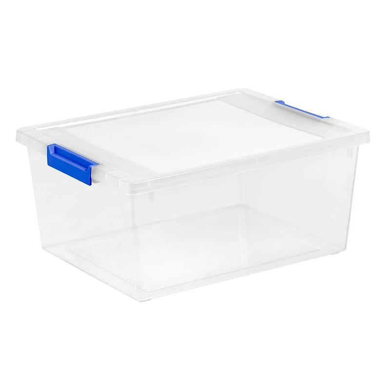 IRIS® 12qt. Clear Deep Storage Boxes with Lids & Blue Latches, 4ct.