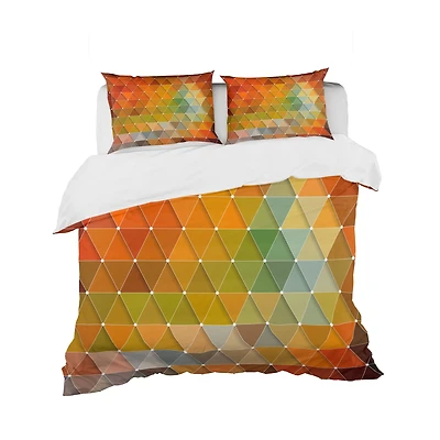 Designart 'Triangular Geometry Red, Gray and Green' Modern & Contemporary Bedding Set
