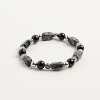 John Bead Snow Flake Gray & Obsidian Natural Stone Bracelet