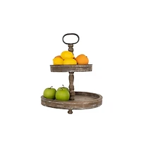 Hello Honey® 18.5" Distressed Brown Wooden 2-Tier Tray with Metal Handle